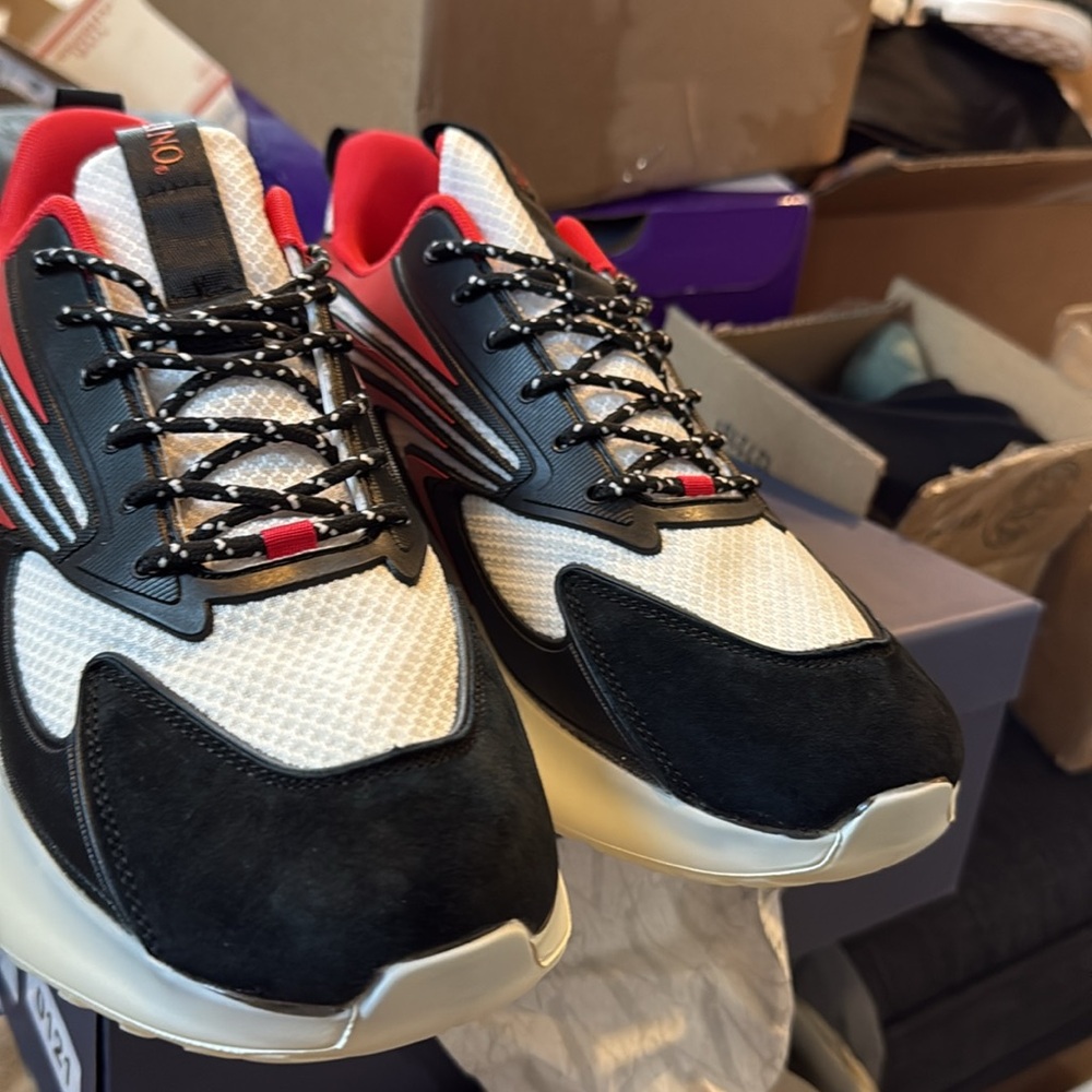 Dynamic Black and Red Sneakers with Layered Design